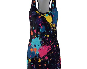 Artsy Paint Splatter Pattern Dress - Fun and Funky Black Dress - Women's AOP Lightweight Racerback Dress