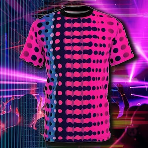Crossfade - Unisex Tee, Funky Pattern Graphic Shirt, Hot Pink Black All Over Print Top, Trendy Streetwear Fashion Apparel, Unique Tee Shirt
