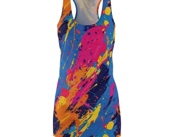 Wild Paint Splatter Pattern Dress - Fun and Funky Blue and Pink Dress - All Over Print Dress - Women's AOP Lightweight Racerback Dress