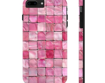 Cute Pink Mosaic Tiles in Pattern Print on iPhone Case - Tough Phone Cases - Rubber Liner - Hard Shell