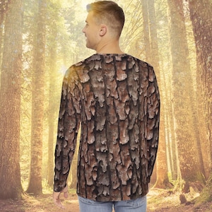 Herren Camo Langarmshirt, Zedernrinde Druck, Baum Camouflage T-Shirt, Outdoor Jagdbekleidung, Natur Liebhaber Geschenk, AOP High Res Bild