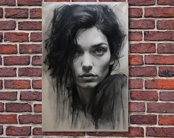 Mixed Media Portrait Shading Study - Charcoal and Pencil Sketch - Monochromatic - Artwork Printed on Canvas