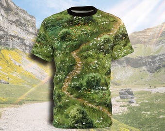 Cartography - Idyllic Path Through Field Pattern on AOP Shirt - All Over Print T-Shirt - AOP Tee Shirt - Unisex All Over Print T Shirt