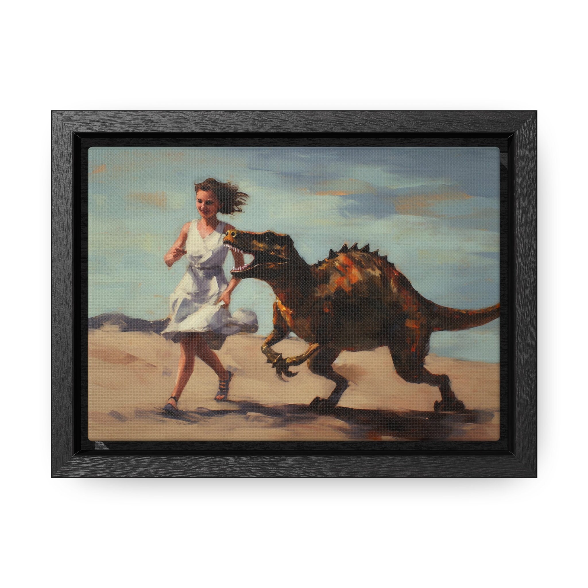 Woman Riding Raptor Girl Walking Her Raptor on the Beach Kids and Dinosaurs at - Etsy