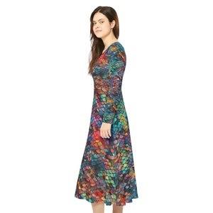 Mermaid Scales Pastel Rainbow Print Gathered Short Sleeve Play Dress Stretch Knit