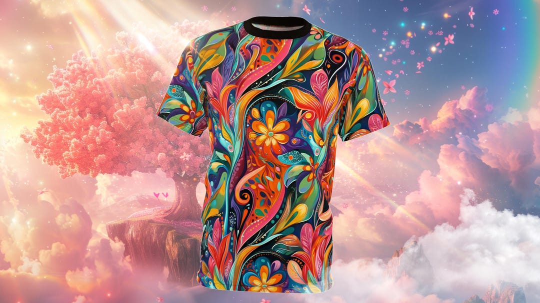 Whimsy Shirt Whimsy - Colorful Abstract Flower Unisex Tee, Whimsical AOP T-shirt ...