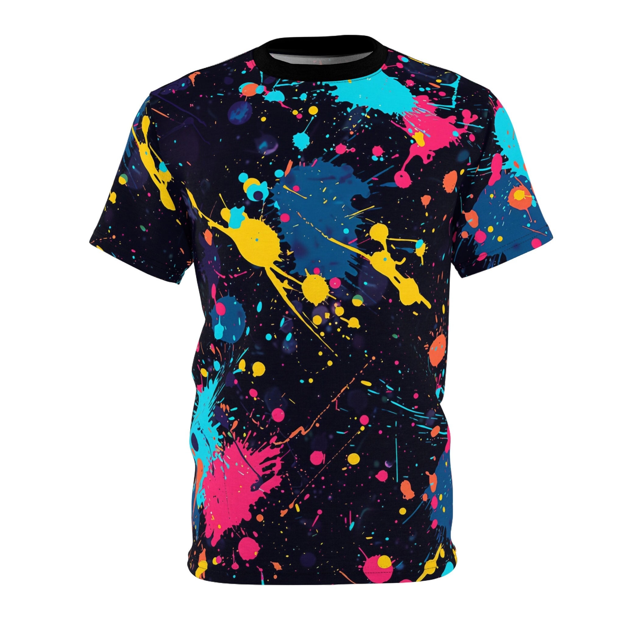 トップス Spray Tartan Shirt Paint Splatter Pattern AOP Shirt - Rad Paint Shirt - Funky