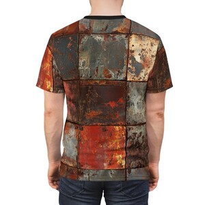 Metal AF - Rusty Scrap Steel Plate Armor Pattern Unisex Tee, All Over Print Shirt, Unique Casual Wear, Heavy Metal Tee image 7