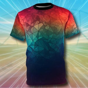 Geodetische regenboog - T-shirt met volledige print - verzending gratis in VS - AOP-T-shirt - Geometrisch kleurenpatroon - Unisex T-shirt met volledige print