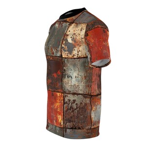 Metal AF - Rusty Scrap Steel Plate Armor Pattern Unisex Tee, All Over Print Shirt, Unique Casual Wear, Heavy Metal Tee image 4