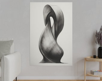 Charcoal Still Life Sculpture Sketch - Black, White, Grey - Monochromatic Wall Art Printed on Canvas