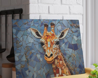 Giraffe Mosaic Tile Print - Tempered Glass Cutting Board and Serving Tray - Gorgeous Animal Print Serving Tray - Mosaic Pattern