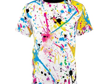 Paint Splatter Pattern on White AOP Shirt - Rad Paint Shirt - Funky all over print T-Shirt - AOP Tee Shirt - Unisex All Over Print T Shirt