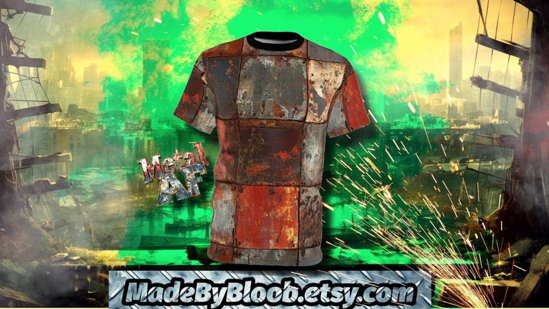 Metal AF - Post apocalyptic scrap metal armor - rusty metal plates - printed on comfy AOP Tee Shirt