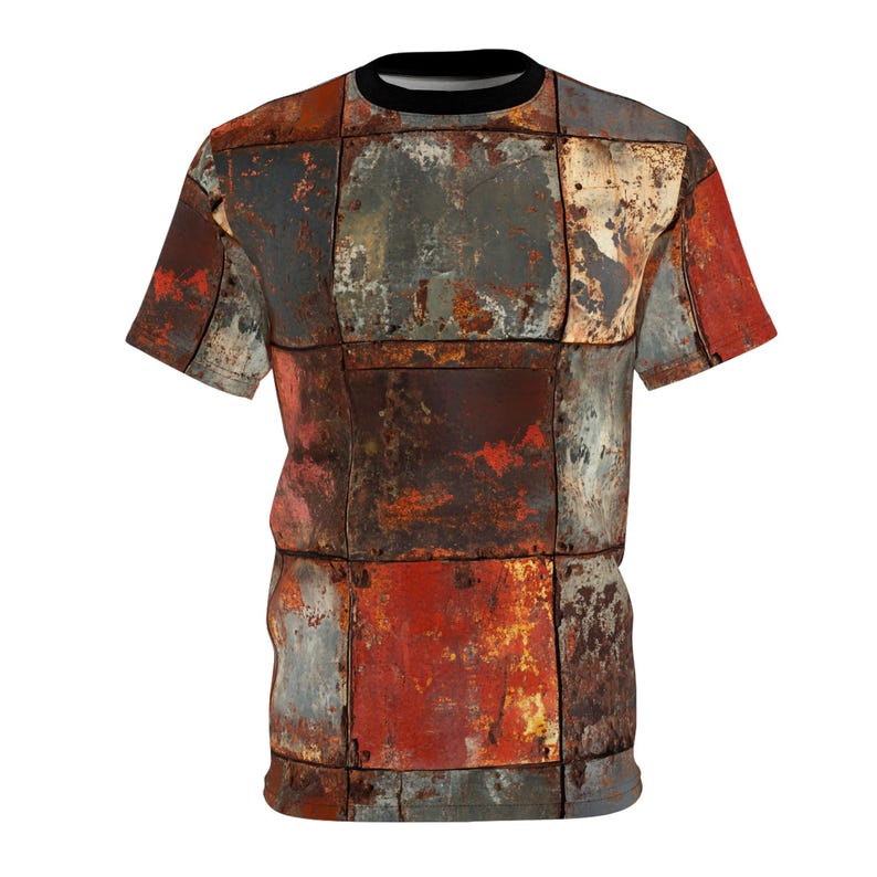 Metal AF - Rusty Scrap Steel Plate Armor Pattern Unisex Tee, All Over Print Shirt, Unique Casual Wear, Heavy Metal Tee image 2