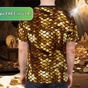 Gold Dragon Scales AOP Tee Shirt - all over print T-Shirt -  Scale Armor Pattern - Unisex All Over Print T Shirt