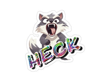 Heck! Raccoon Sticker - Trash Panda  - Oil Slick Rainbow Text - High Quality Indoor/Outdoor Sticker - Water Resistant - Transparent