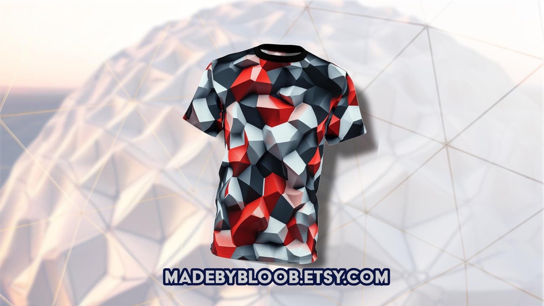 Angular - Geodesic Red White Grey Geometric Pattern Unisex Tee Shirt ...