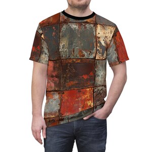 Metal AF - Rusty Scrap Steel Plate Armor Pattern Unisex Tee, All Over Print Shirt, Unique Casual Wear, Heavy Metal Tee image 6