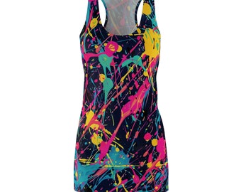 Artistic Paint Splatter Pattern Dress - Fun and Funky Black Dress - All Over Print Dress - Women's AOP Lightweight Racerback Dress