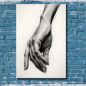Charcoal Sketch of a Hand - Canvas Print of Charcoal Pencil Sketch - High Quality Print on Canvas - No Frame - Beautiful Artwork