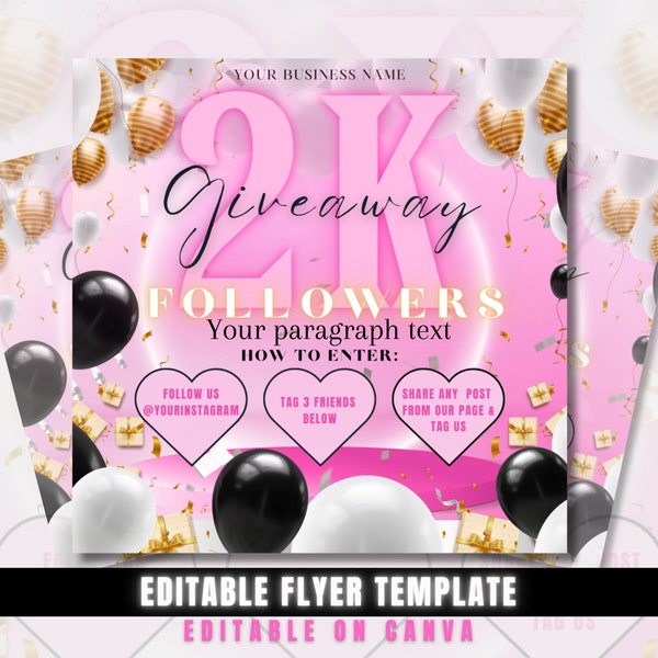 2k Giveaway Flyer Business Template 1k Followers Giveaway 5k Premium Social Media Flyer Nail Makeup Flyer Lash Hair Flyer Digital Instagram