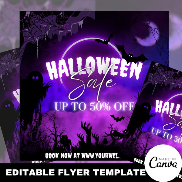 Halloween Flyer | DIY Fall Template | October Bookings | Fall Sale Flyer | Makeup | Hair | Nails | Lashes Flyer | Editable Canva Template
