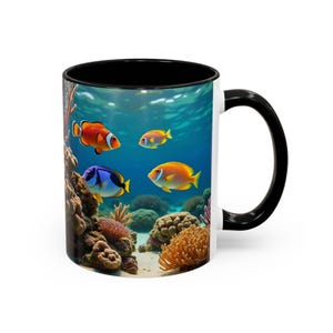 Mug, Underwater Fish and Coral Reef Design, Ocean Theme Cup, Beach Lover Gift, Marine Life Coffee Mug, Tropical Tea Cup, Nautical Drinkware