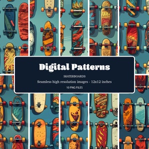 Skateboard-inspired digital patterns for a creative boost. Elevate projects instantly with PNG format digital papers and instant download.