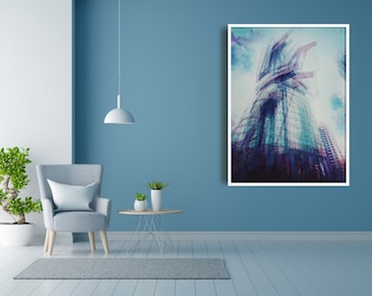Abstract Multi-Exposure skyscraper Architecture photography. Impressively detailed cityscape wall decorations, instant download