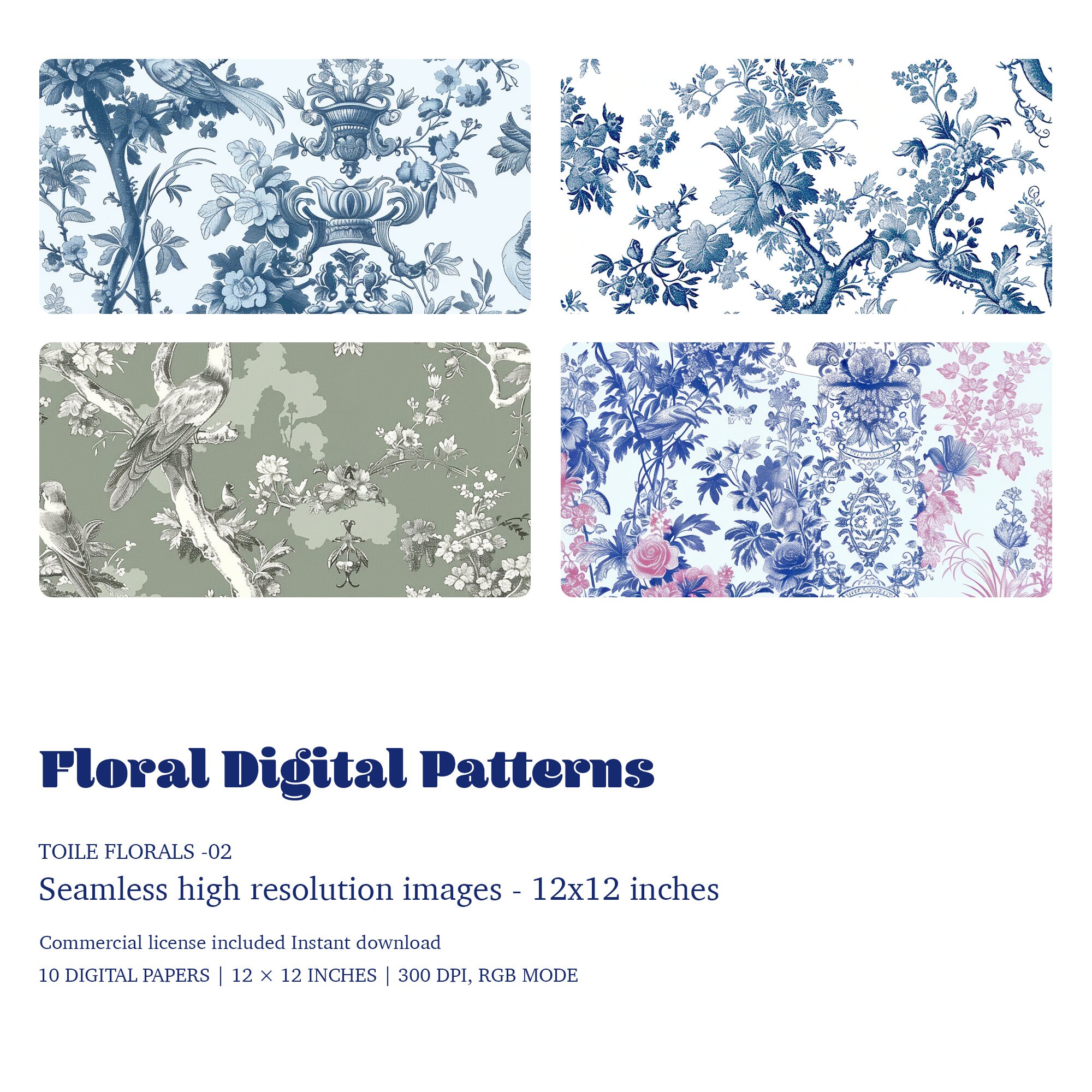 Toile Pattern Border French Toile Floral Digital Paper Patterns (PNG Download) - Etsy