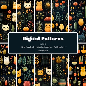 Lustige illustrierte inspirierte Katzen Muster, elevate Projekte sofort mit digitalen Papieren im PNG-Format und sofortigem Download.