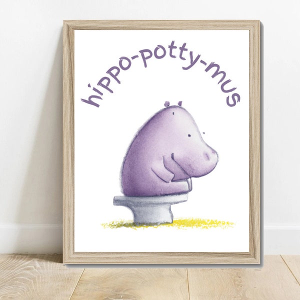 Motivational Kids Bathroom Decor - Hippopotamus Potty Training Poster