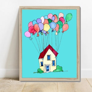 Cool Kids Wall Art Print | Disney inspired Up House | Watercolor Poster for Kids&#39; Room Decor | Perfect Gift Idea!