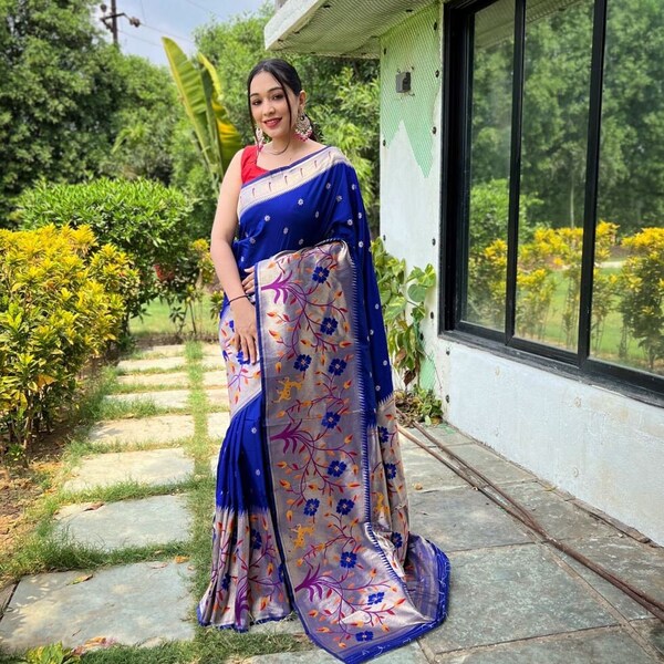 Pure Silk Saree, Paithani Silk Saree for women, traditional boarder wedding saree, bridesmaids saree, banarasi saree, festival outfit