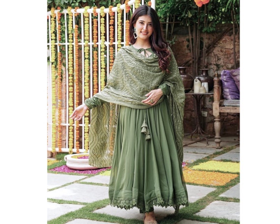 Green anarkali shop dress
