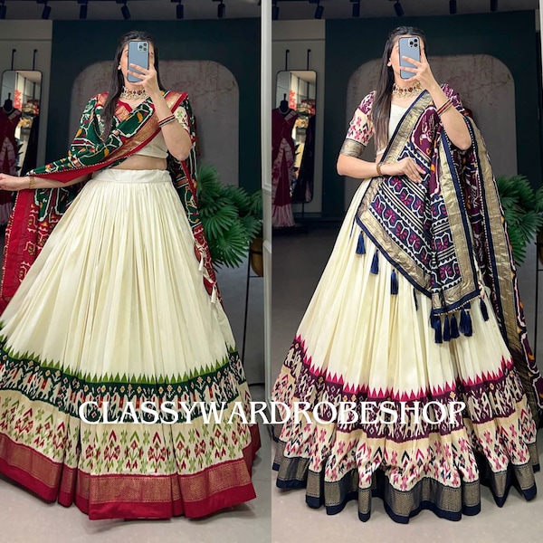 Lehenga en soie de tussar premium pour femme, lehenga de demoiselle d'honneur Patola Lehenga, réception ghagra choli chaniya choli, robe indienne jupe lehenga