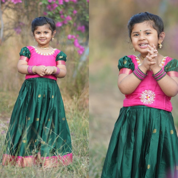 Green Handwork Girls Lehenga choli, Indian kids Girl dress Choli For kids indian wedding dress, stitched girls Dress baby lengha choli