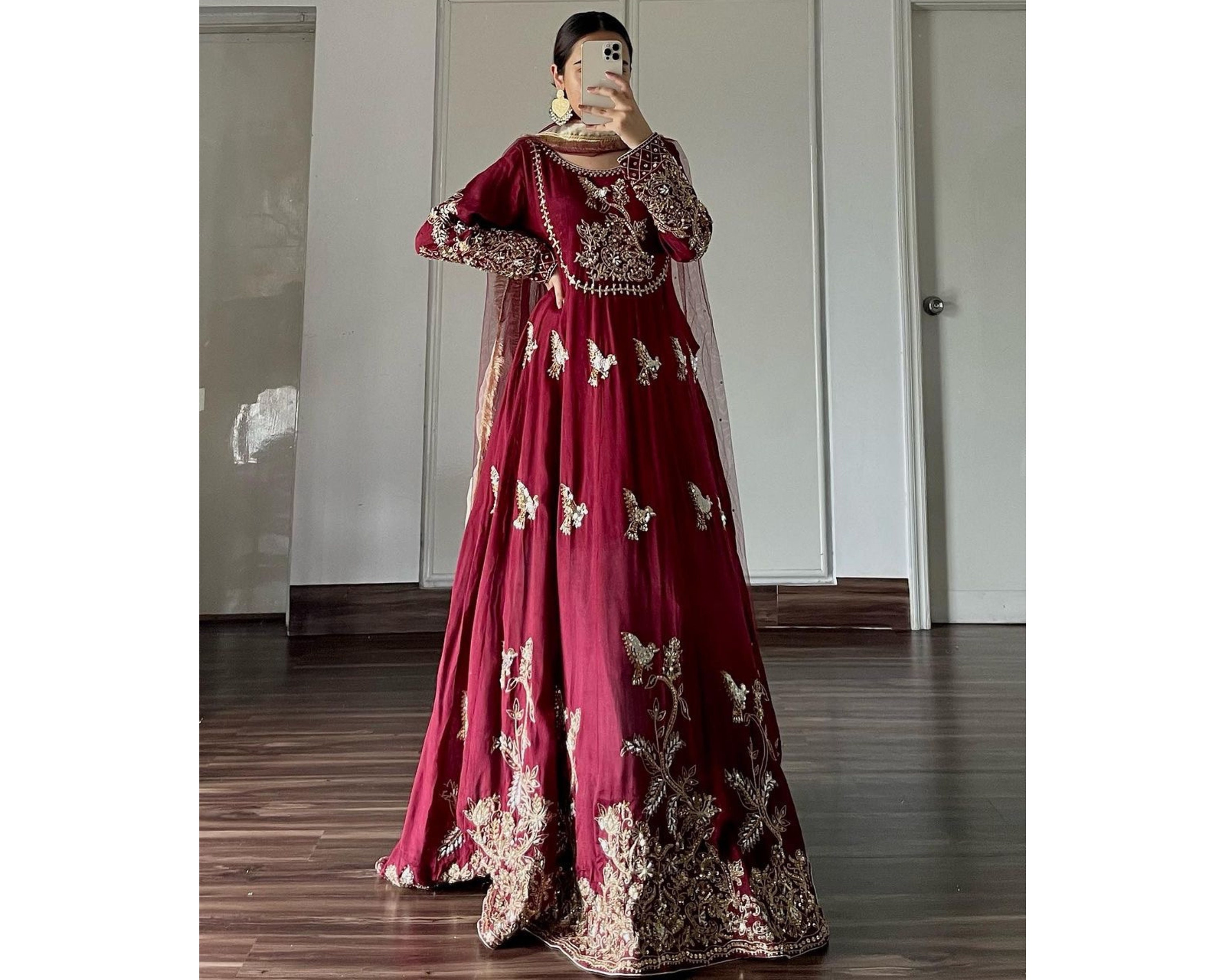 Buy Online Maroon Embellished Semi Stitched Salwar Suit with Dupatta|Lovely  Wedding Mall