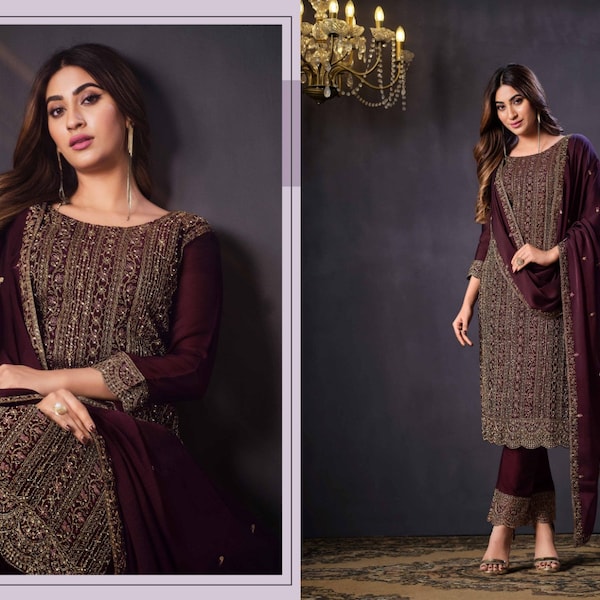 Latest Pakistani Wedding Salwar Kameez With Dupatta, Plus size Ready Made embroidery Sequence work Salwar suit Eid Special party wear dress