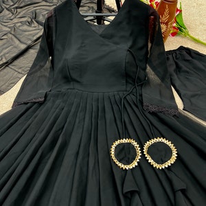 Anarkali Flared Dress with Foil Print and Embellishments