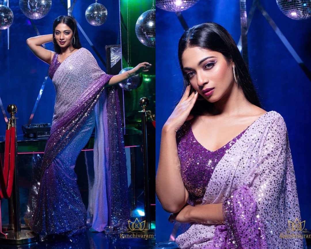 Premium Purple Color Heavy Sequin Saree for Women Stylish Etsy