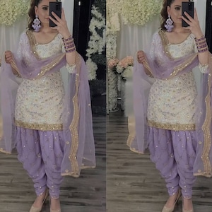 Purple Punjabi Dhoti Salwar Kameez With Heavy Embroidery Work for Women,  Ready to Wear Stitched Salwar Suit, Indian Wedding Suits for Girl 