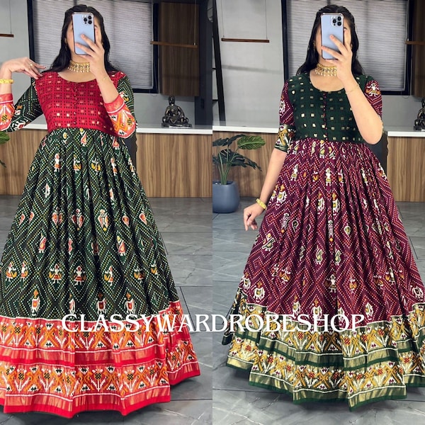 Patola Anarkali gown Indian Gown, Anarkali dress for women wedding wear gown, festival outfit Bandhani gown anarkali suit kurti gown