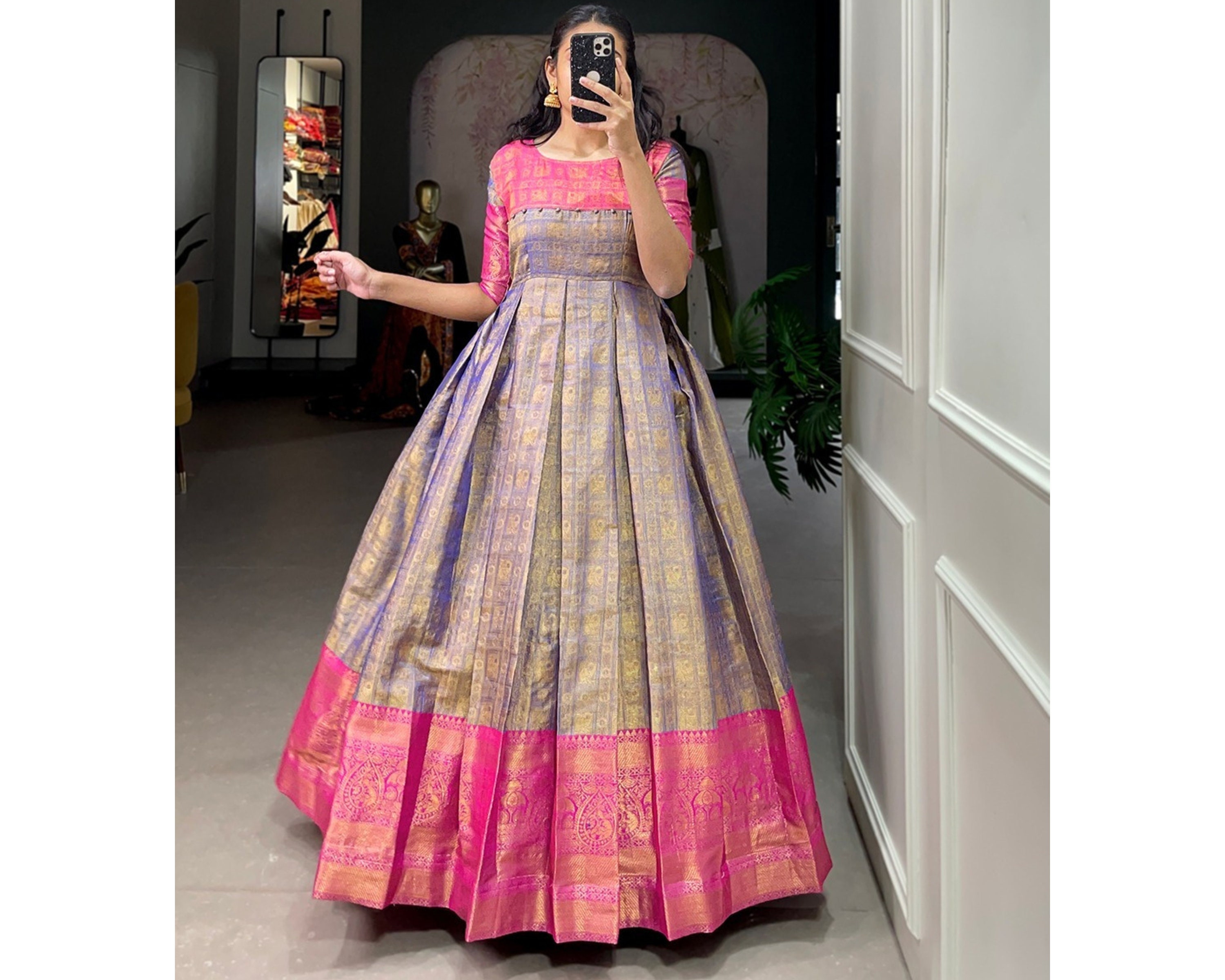 Half Sleeves Banglori Satin Designer Gown at Rs 799 in Surat | ID:  19842676873