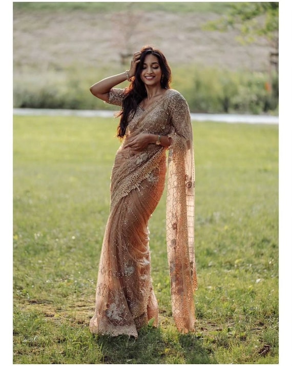 Beige Body Fit Saree  Net saree, India fashion, Bridal saree
