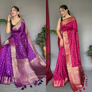 Traditional Look Women's Wear Silk Saree, Indian Wedding Saree for women Latest Sari, Party Wear Dress Festival Outfit, Pooja Sari