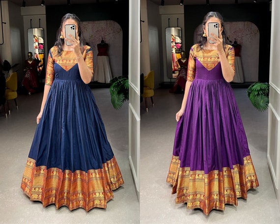 Buy Narayanpet Handloom Cotton Chanderi Dresses And Gown With U-Neck And  Full Sleeve Party Wear Online at Best Price | Cbazaar