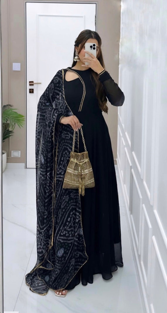 Black Beads and Sequins work Floor Length Anarkali Suit with Cape and –  Seasons Chennai