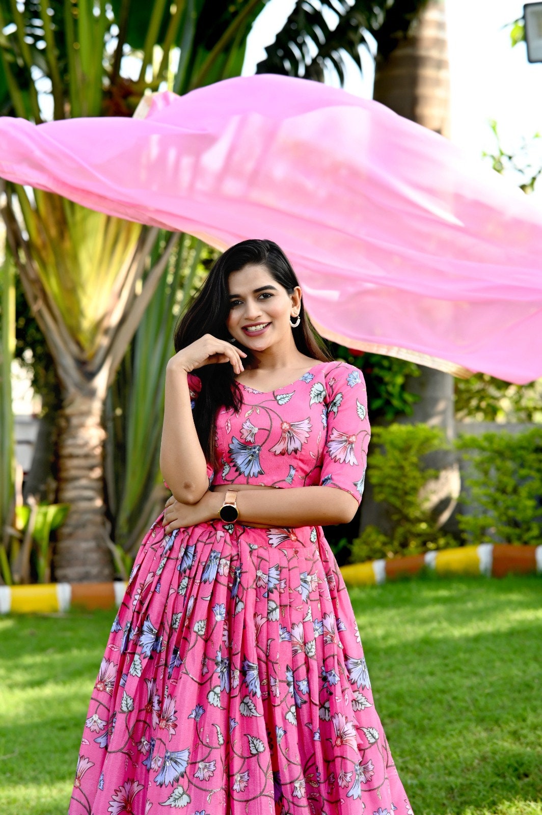 Teen Girls Pink Art Silk Embroidered Kali Style Lehenga Set | Teen Girls Lehengas, Indian Wedding Dress , Wedding Clothing by Ethnovog